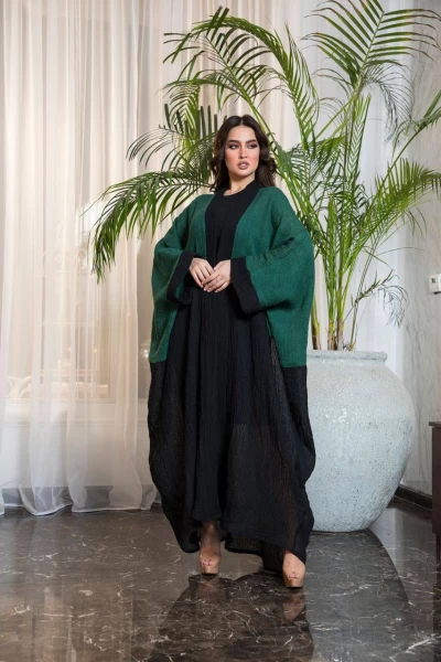 Linen Abaya in two colors black and green IB202